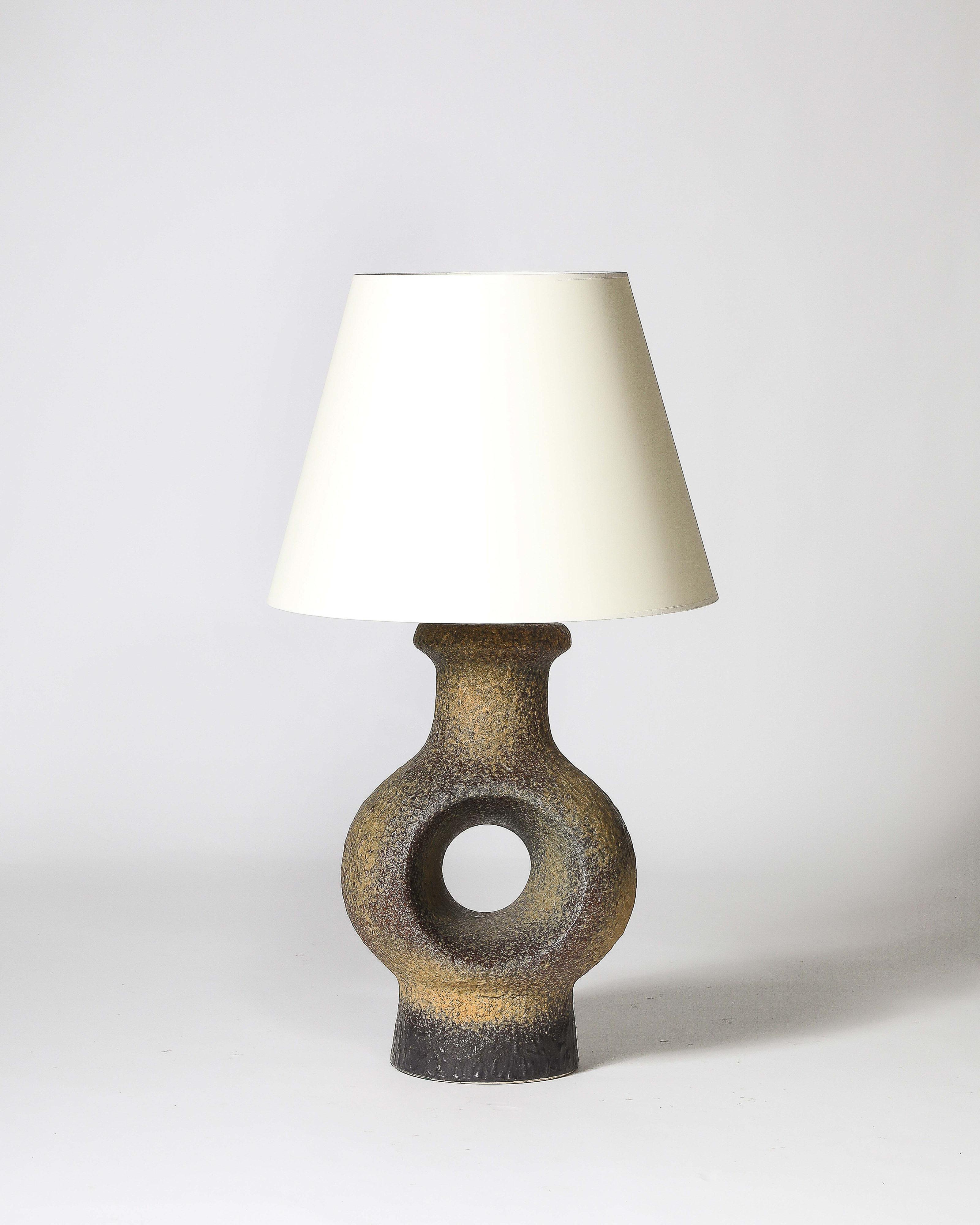 Large glazed porcelain table lamp with lots of texture. Newly rewired.