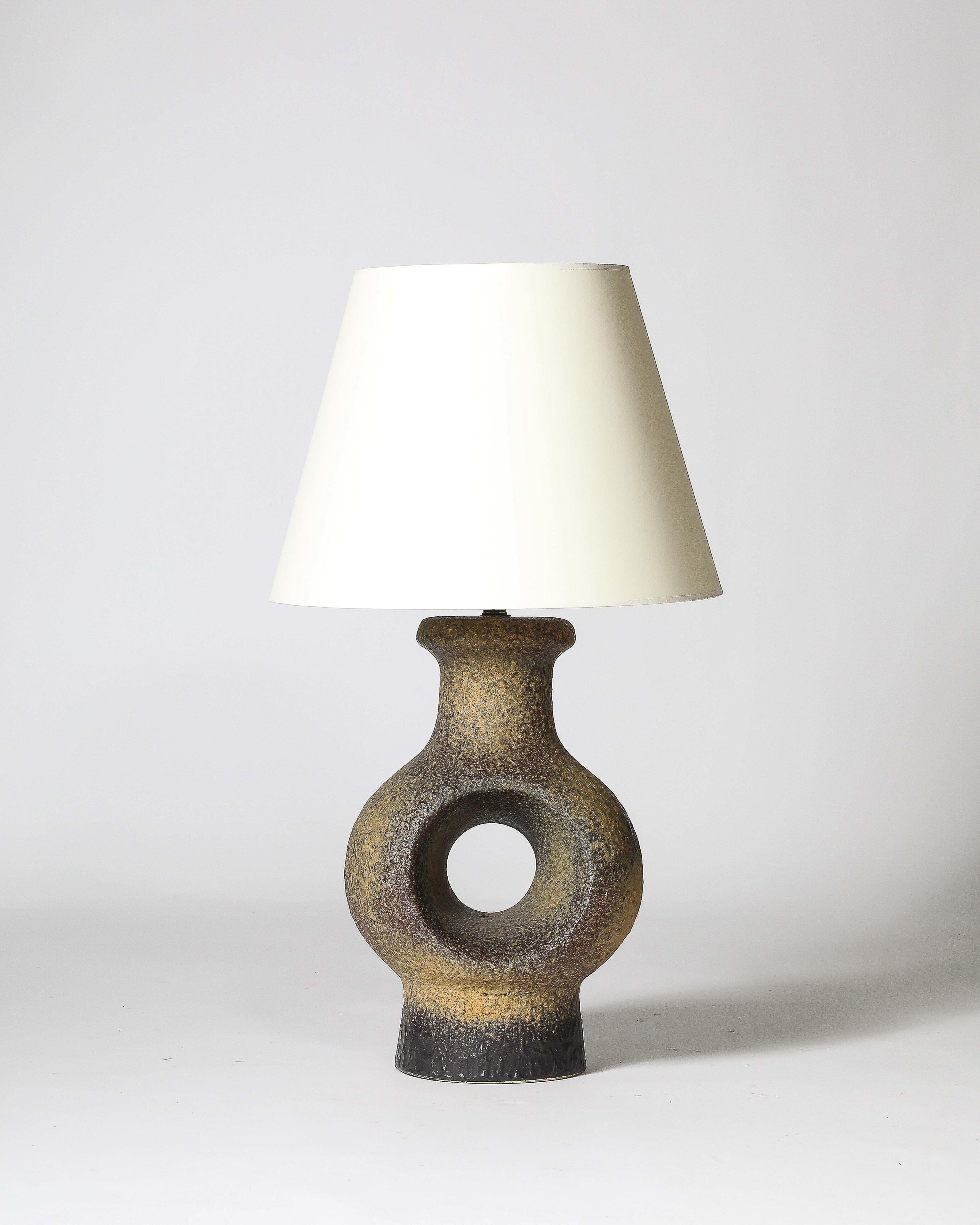 Scandinavian Modern Glazed Porcelain Circular Table Lamp Denmark, c. 1960 For Sale