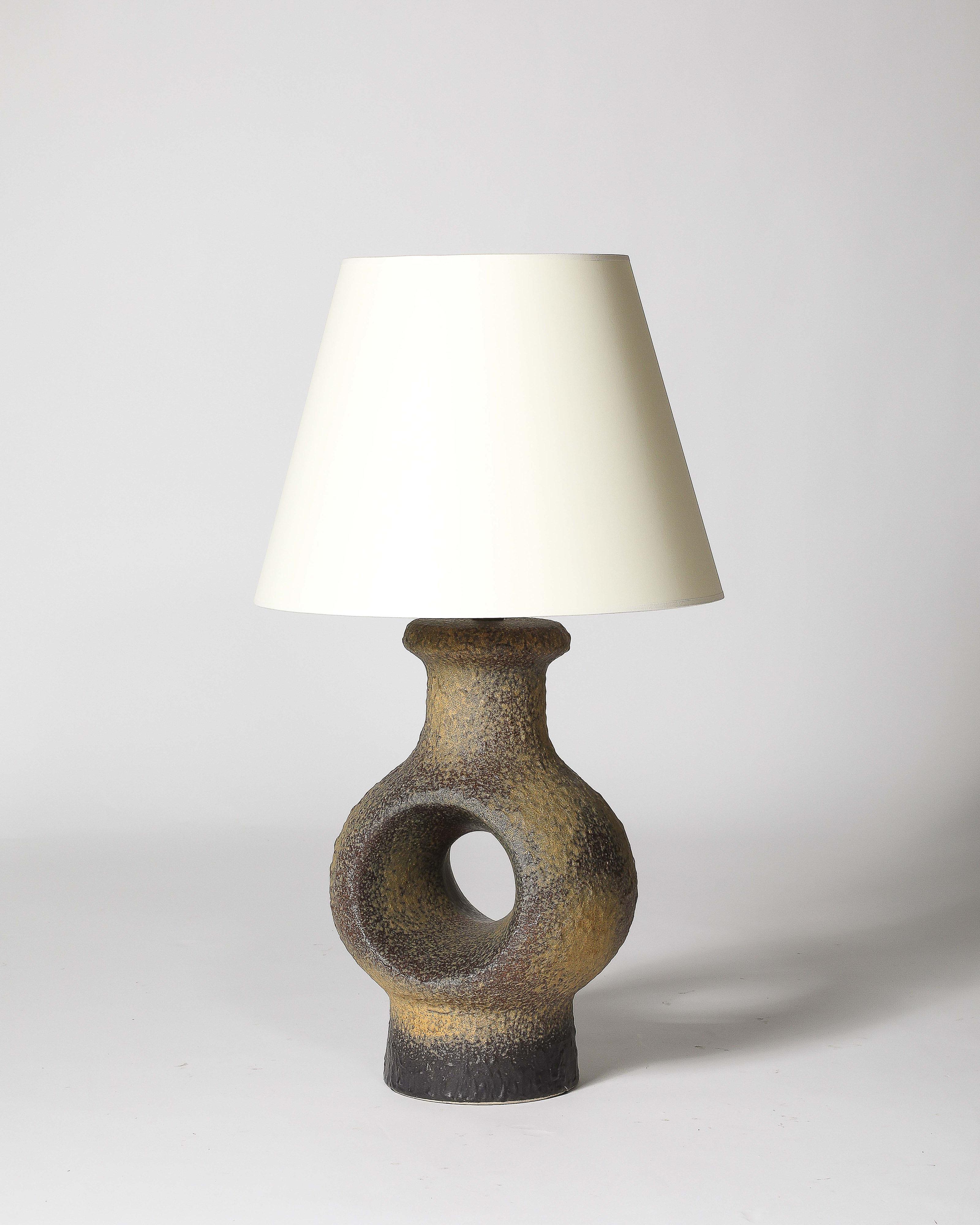 Danish Glazed Porcelain Circular Table Lamp Denmark, c. 1960 For Sale