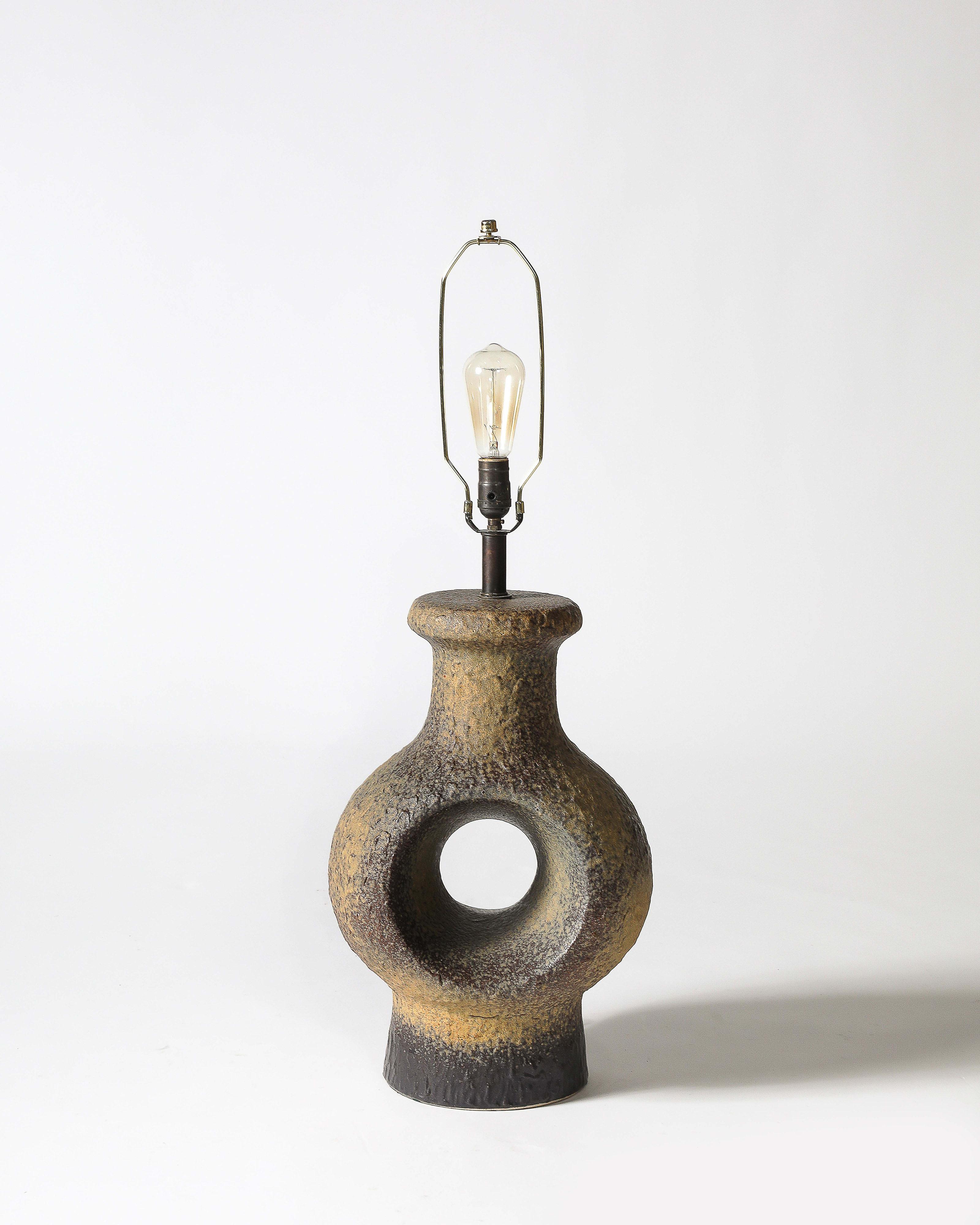 20th Century Glazed Porcelain Circular Table Lamp Denmark, c. 1960 For Sale
