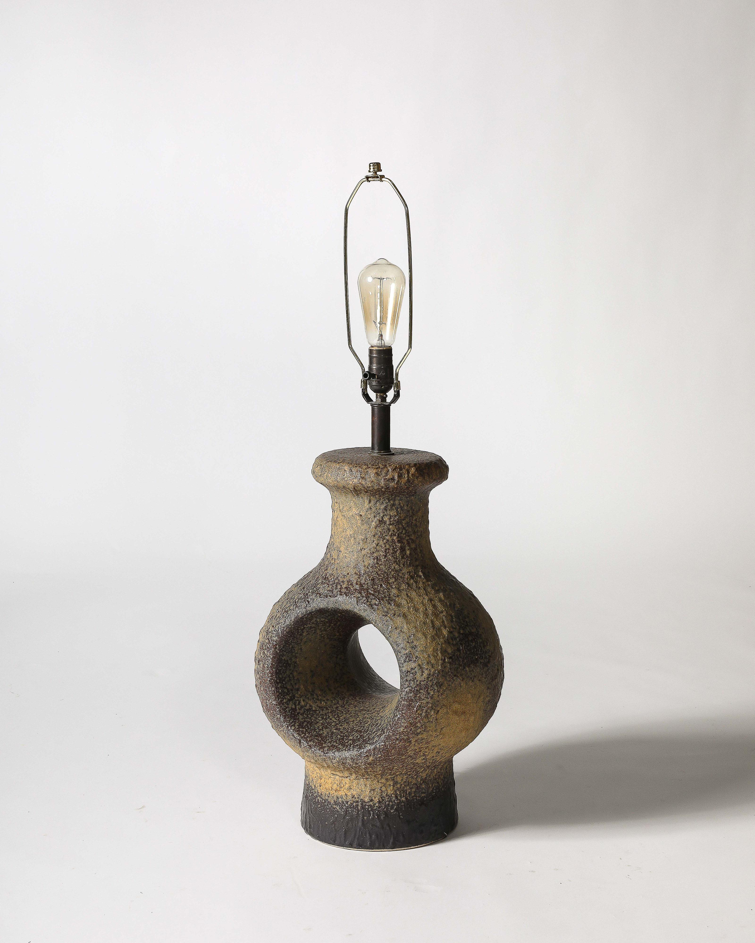 Glazed Porcelain Circular Table Lamp Denmark, c. 1960 For Sale 1