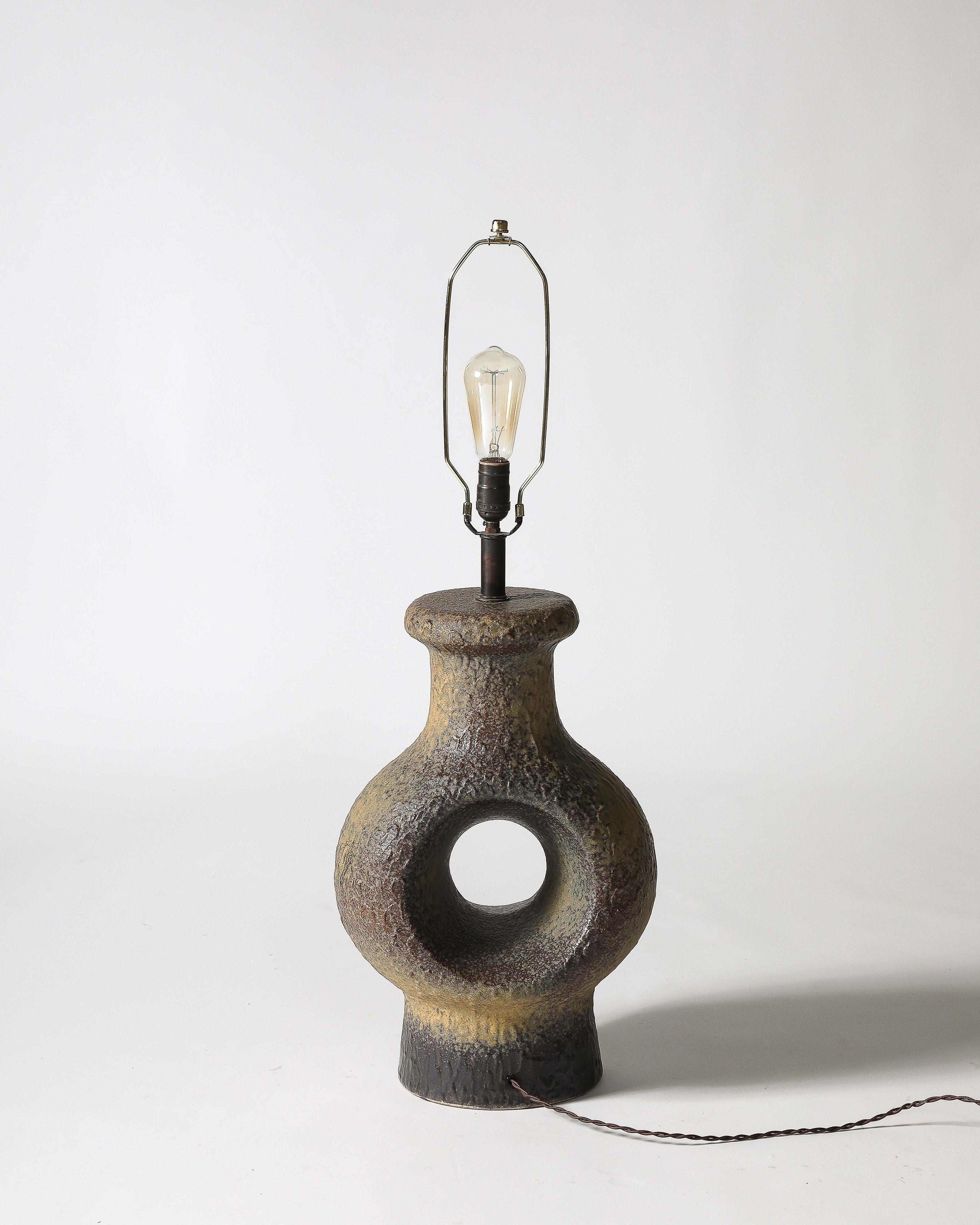 Glazed Porcelain Circular Table Lamp Denmark, c. 1960 For Sale 2