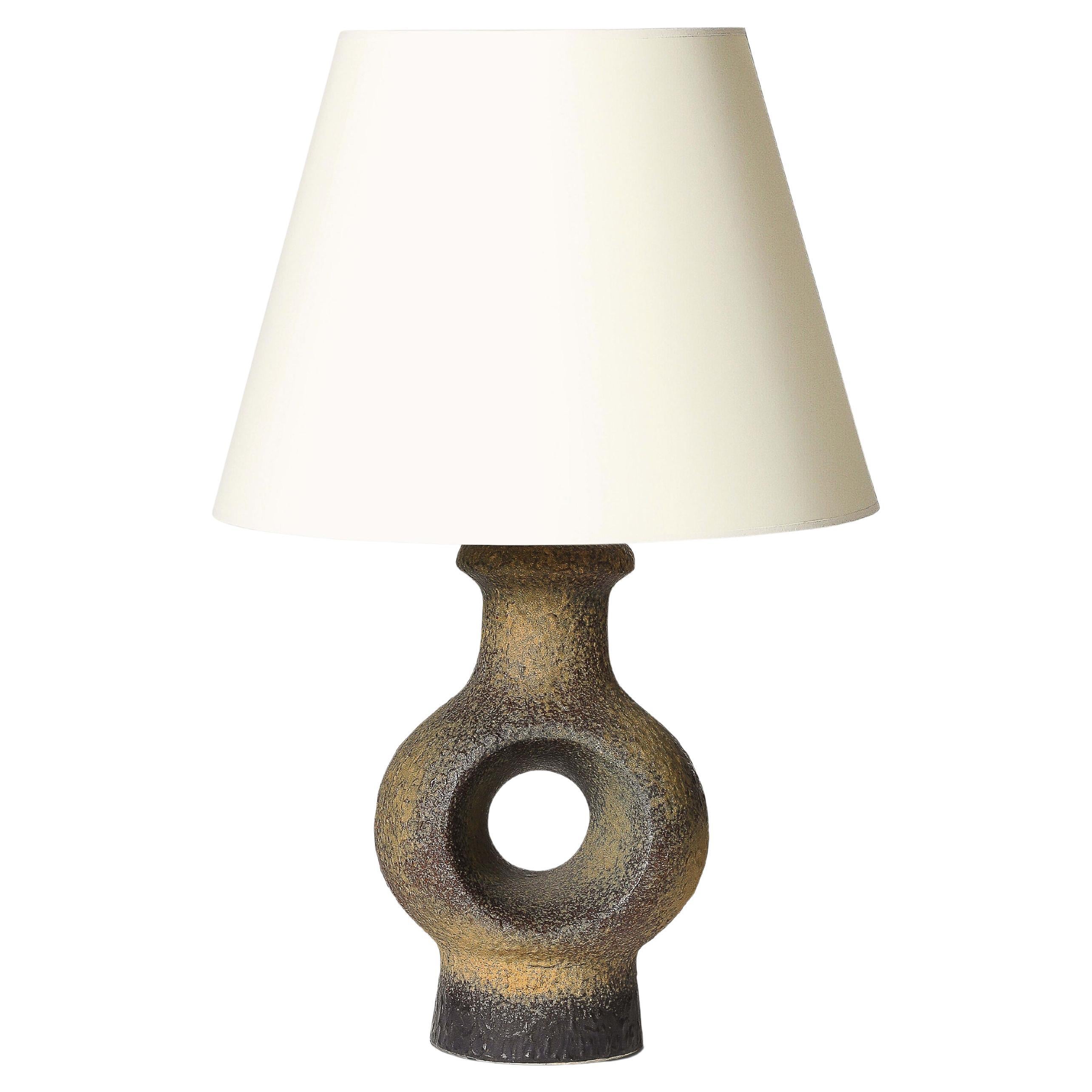 Glazed Porcelain Circular Table Lamp Denmark, c. 1960