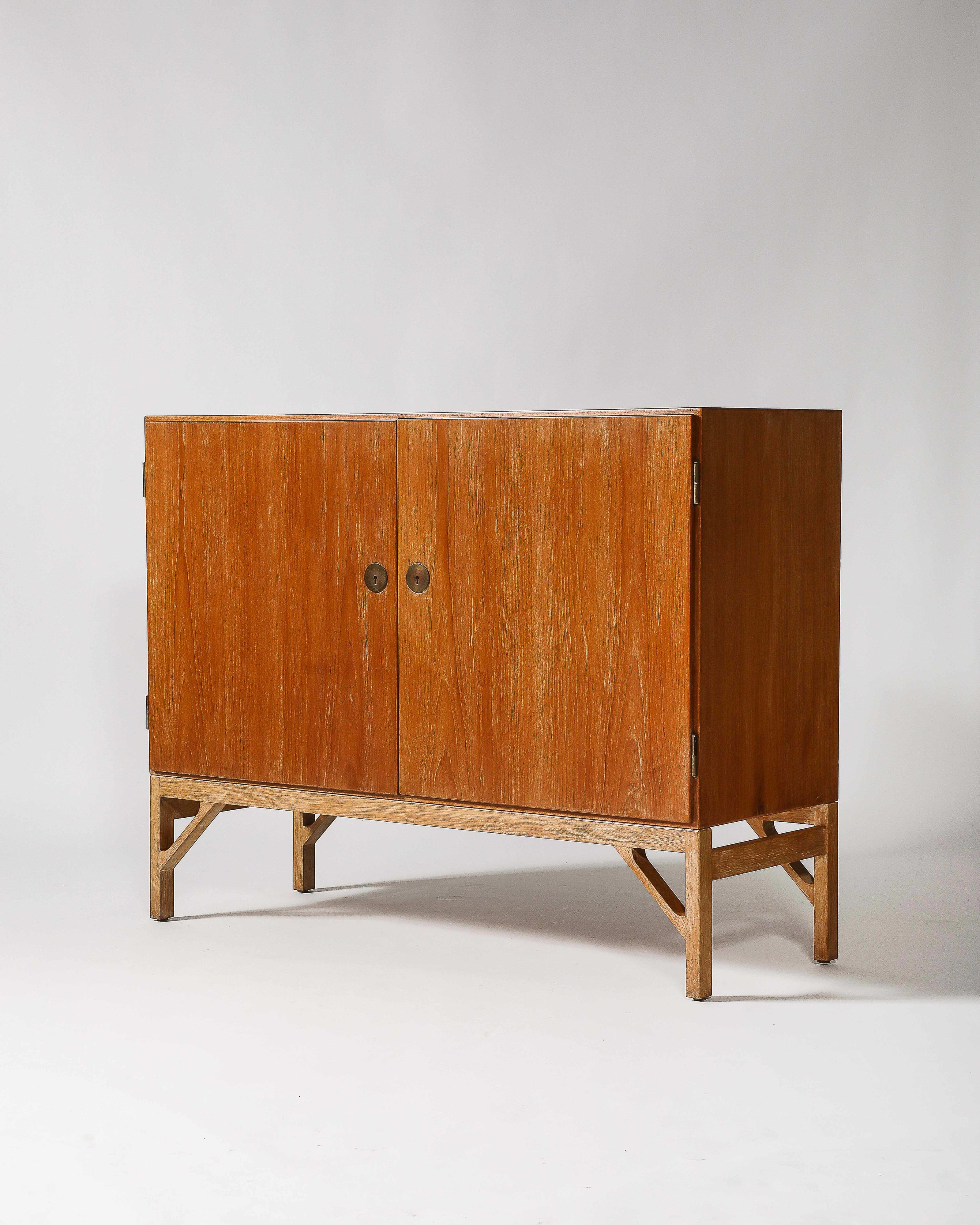 Danish Teak, Oak and Patinated Brass Sideboard by Borge Mogensen, Denmark, c. 1960 For Sale