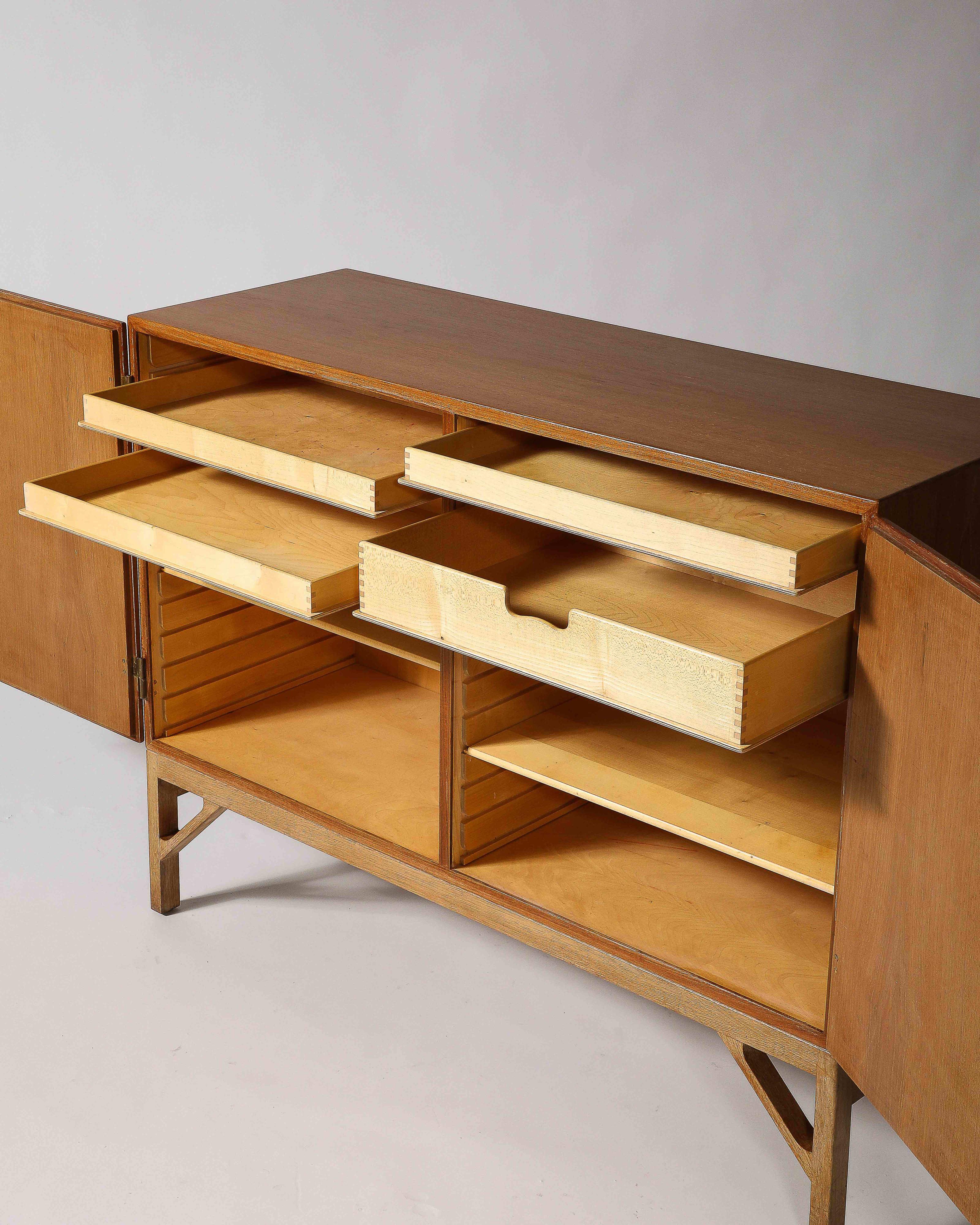 Teak, Oak and Patinated Brass Sideboard by Borge Mogensen, Denmark, c. 1960 For Sale 1