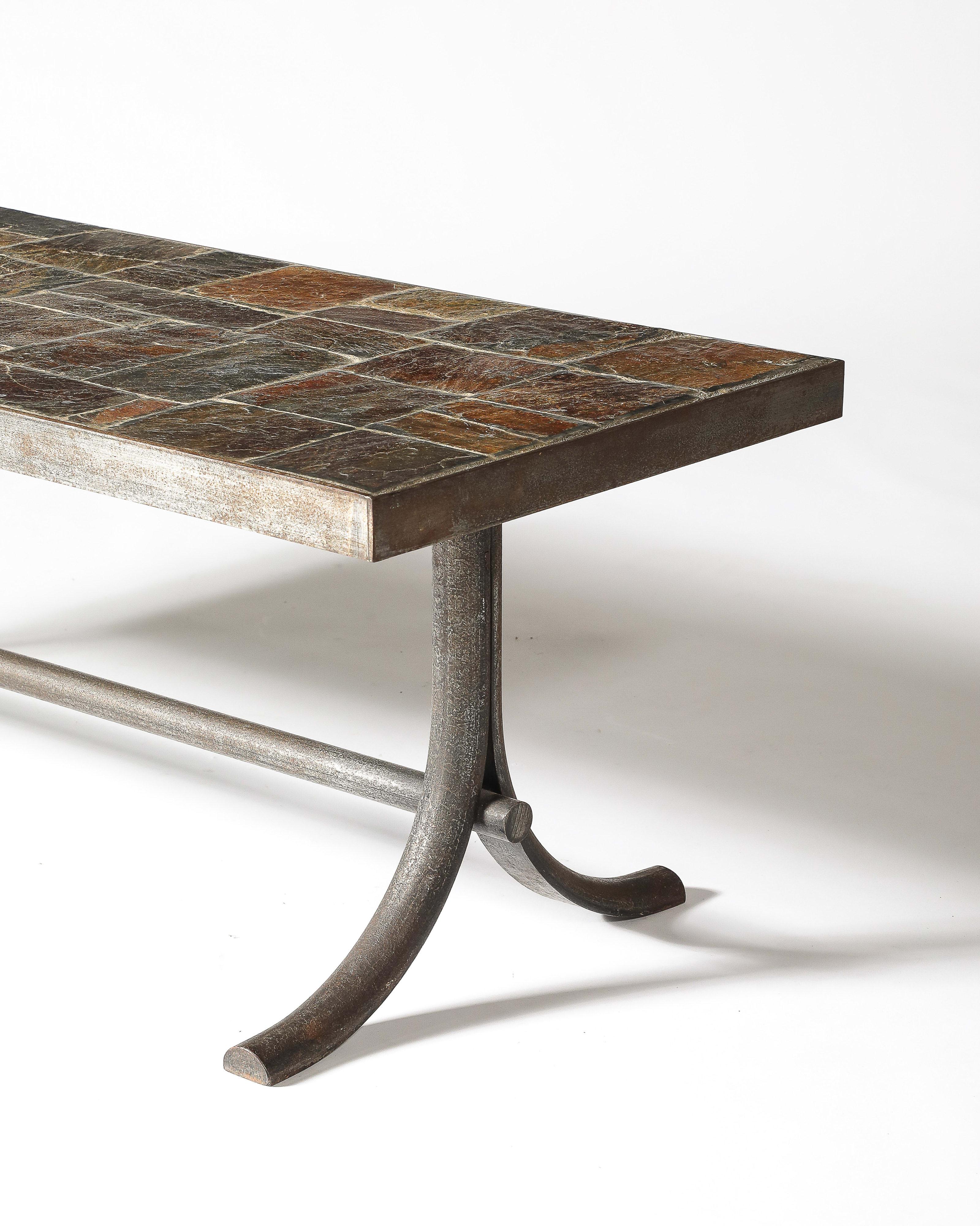 Mid-20th Century Coffee Table Metal, Stone France, c. 1950 For Sale