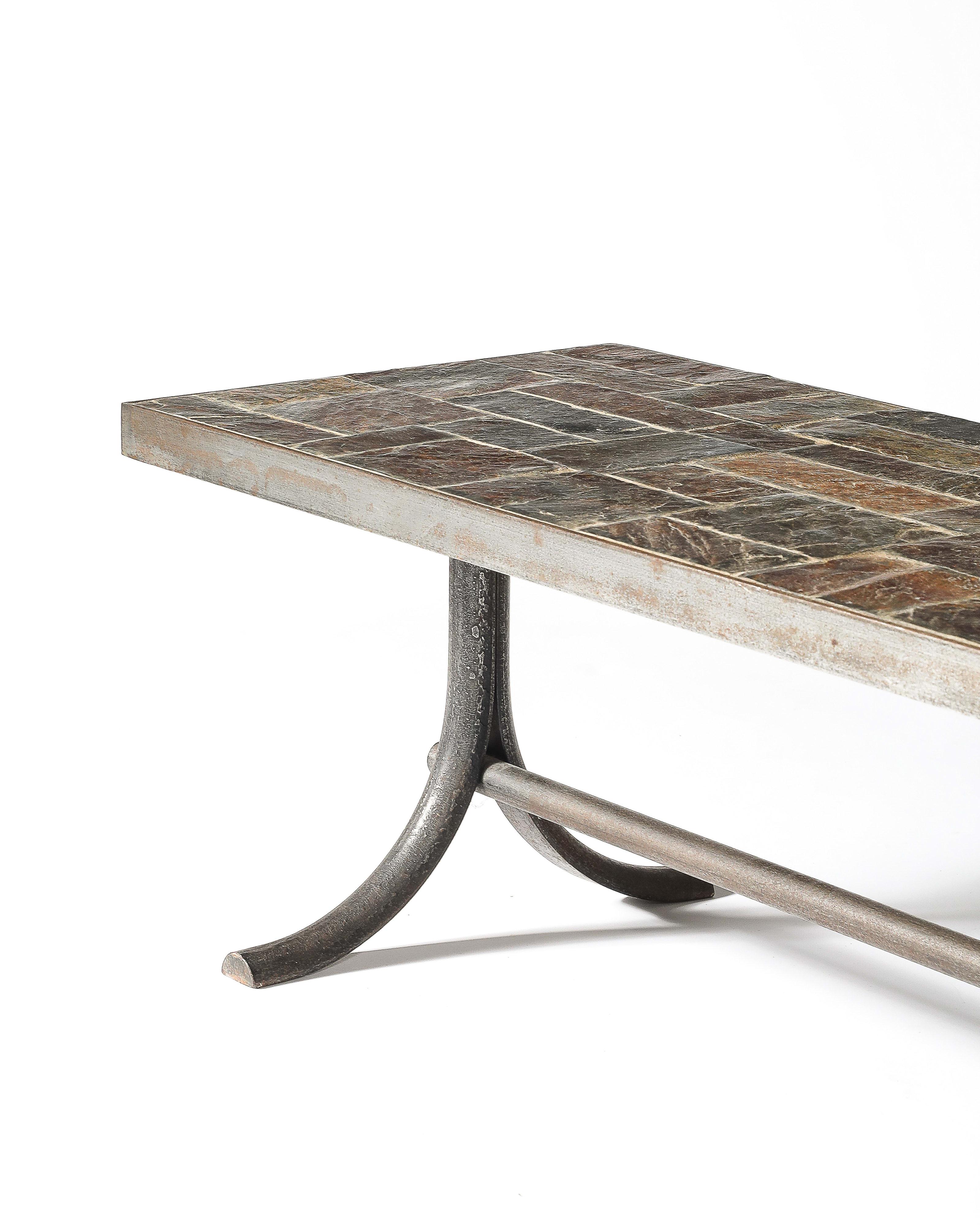 Coffee Table Metal, Stone France, c. 1950 For Sale 1
