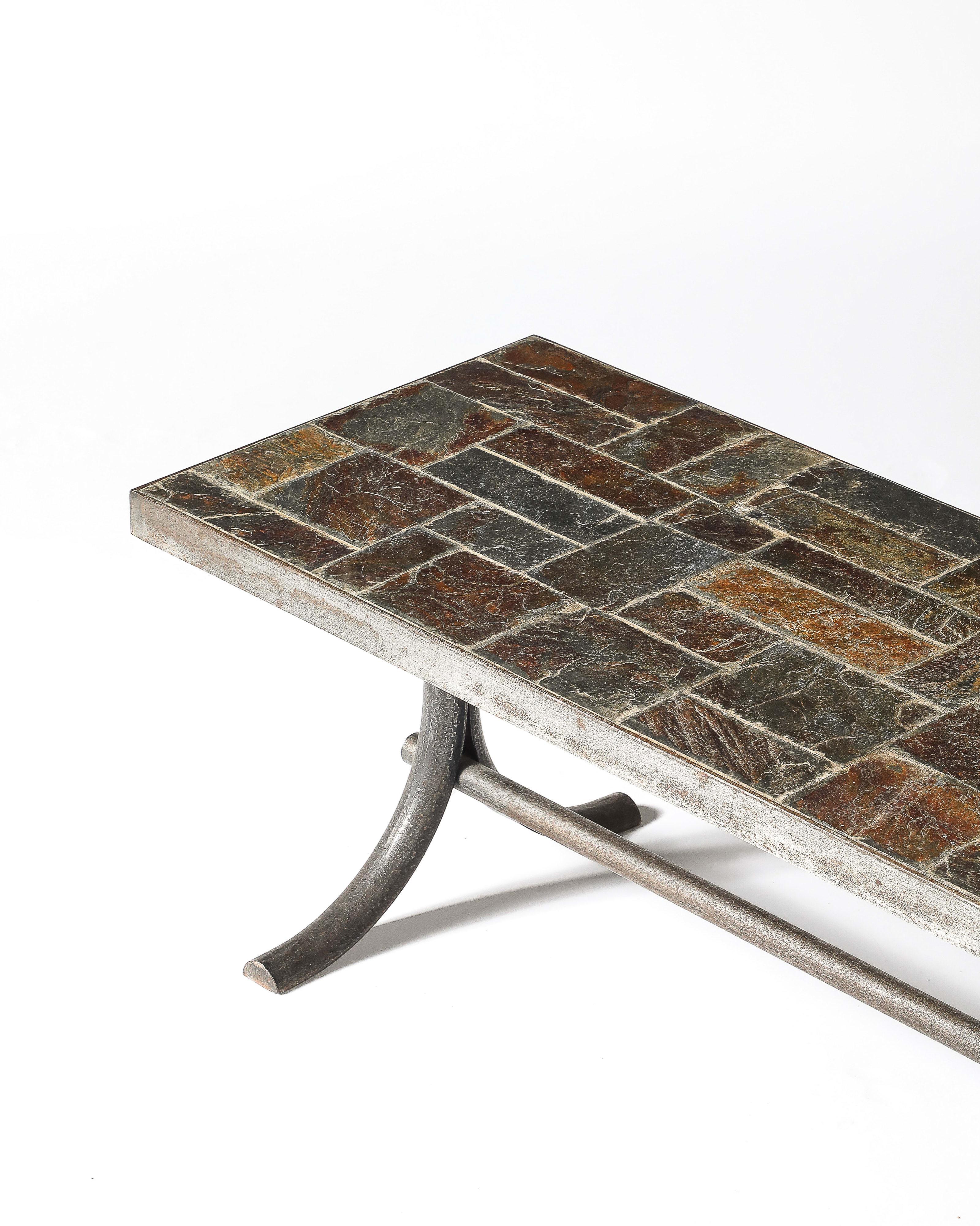 Coffee Table Metal, Stone France, c. 1950 For Sale 2