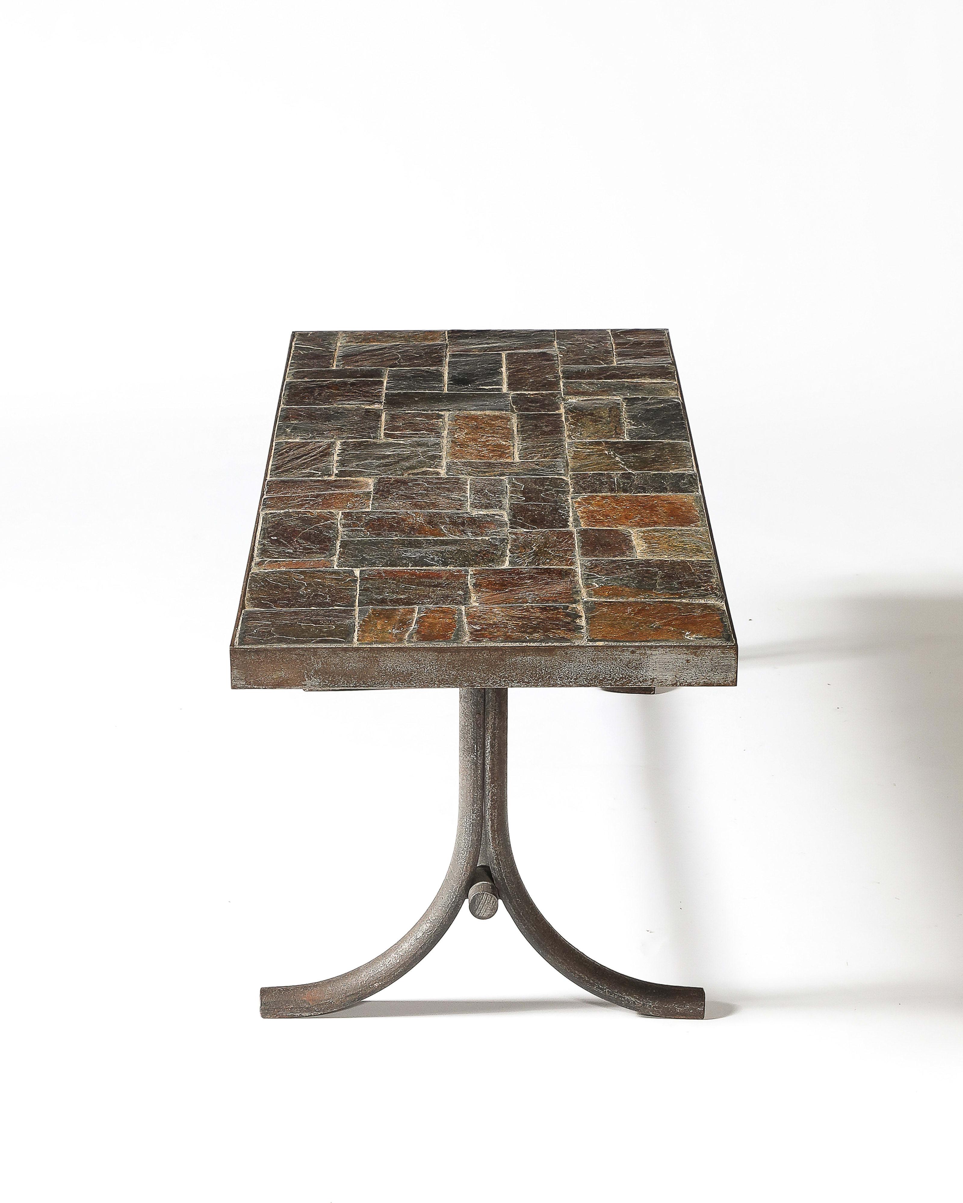Coffee Table Metal, Stone France, c. 1950 For Sale 3