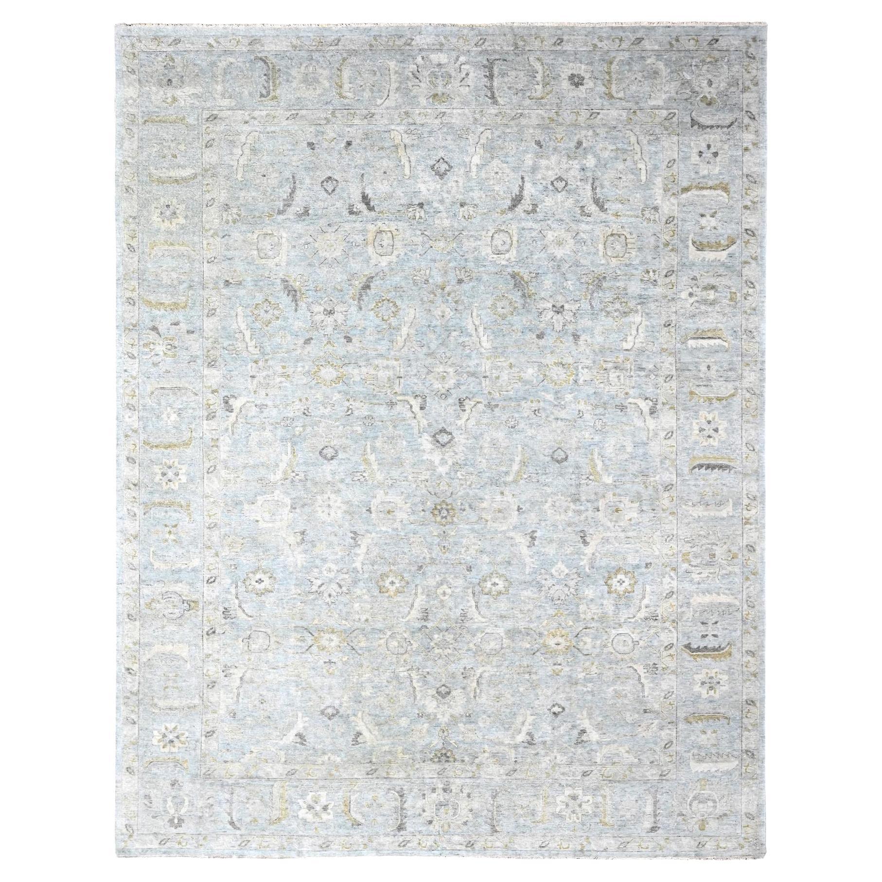 10'x13'10" Gris antique persan avec Mahal Design noué à la main Tapis en pure laine