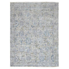 7'10 "x9'10" Pastellgrau Antik Tabriz Design Distressed Hand Knotted Wool Rug