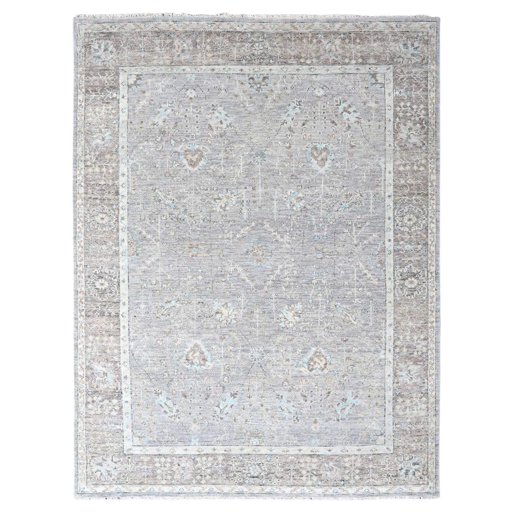 9'x12'1" Mittelgrau Ton in Ton Oushak Design Hand geknüpft reine Wolle Teppich