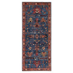 4'1 "x9'10" Imperial Blue Heriz All Over Design Handgeknüpft Weiche Wolle Läufer Teppich