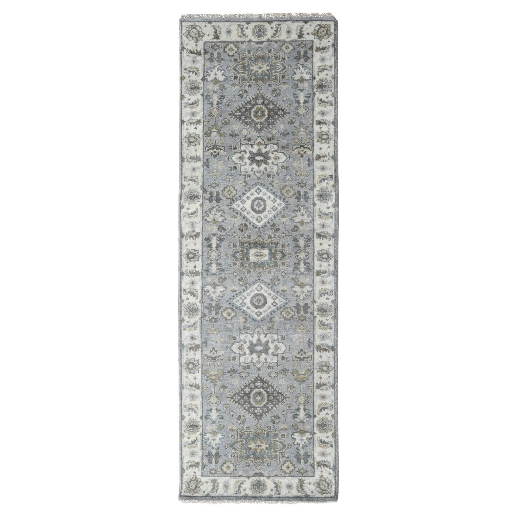 2'7 "x8' Mittelgrau Karajeh Design Reine Wolle Handgeknüpft Läufer Orientteppich