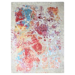 9'1"x12' Imperial Red Colorful Abstract Design Wool and Silk Hand Knotted Rug