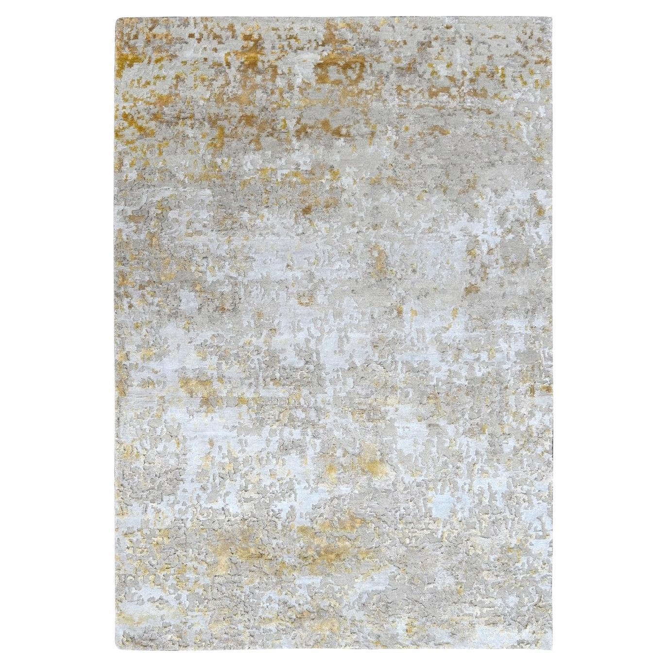 4'x5'9" Grigio pastello, Design astratto, Tappeto annodato a mano in lana e seta