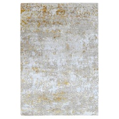 4'x5'9" Grigio pastello, Design astratto, Tappeto annodato a mano in lana e seta