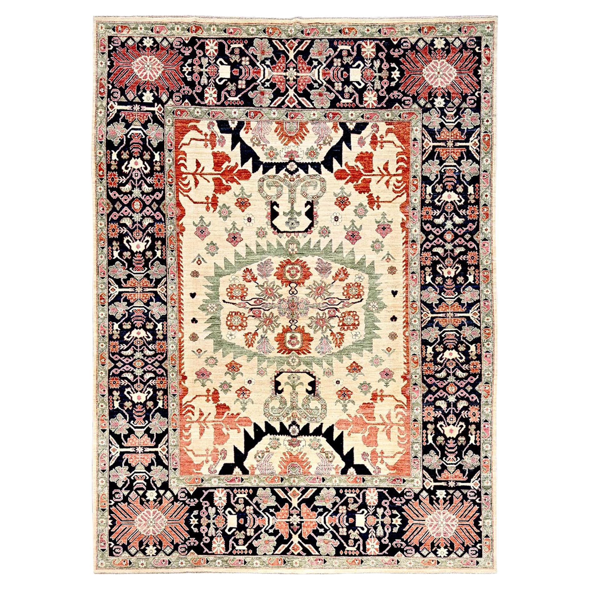 8'10 "x12' Elfenbein Aryana Collection Serapi Heriz Design Handgeknüpfter weicher Wollteppich im Angebot