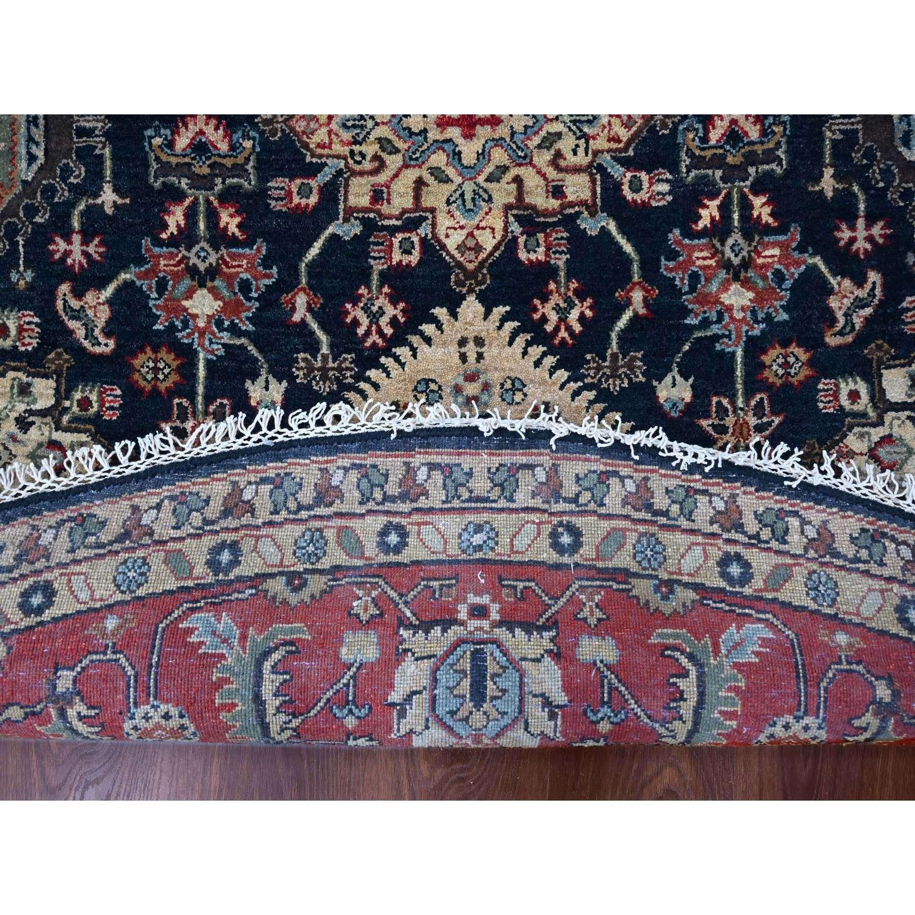Tribal 10'x10' Power Noir Noué à la main Karajeh Design Pure Laine Tapis Oriental Rond en vente