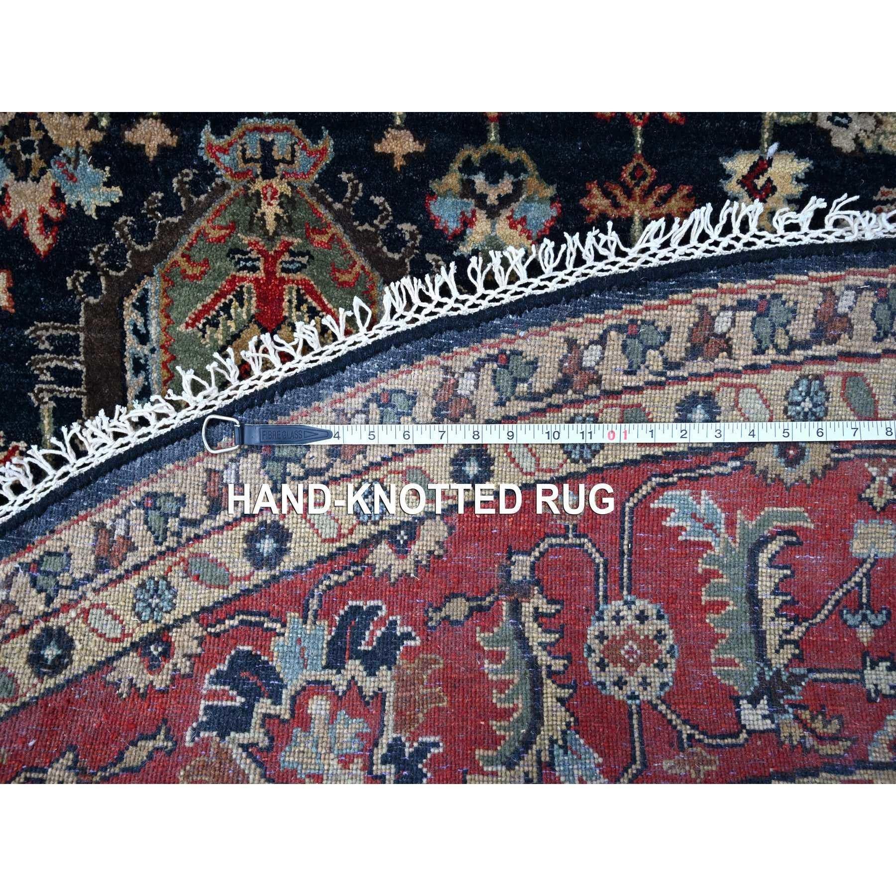 10'x10' Power Noir Noué à la main Karajeh Design Pure Laine Tapis Oriental Rond en vente 2