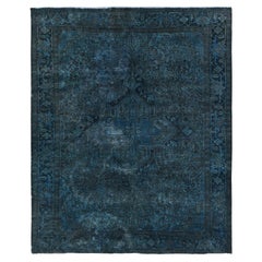 8'x9'8" Aegean Blue Overdyed Vintage Persian Heriz Hand Knotted Pure Wool Rug
