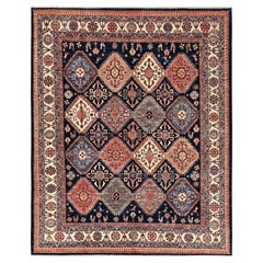 8'2"x10' Midnight Blue All Over Medallions Design Hand Knotted Soft Wool Rug