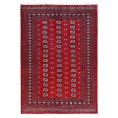 6'2"x8'9" Red Princess Bokara with Tribal Medallions Soft Wool Hand Knotted Rug