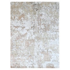 9'x12'1" Biber Braun Erdton Farben Abstraktes Design Handgeknüpfter Seidenteppich