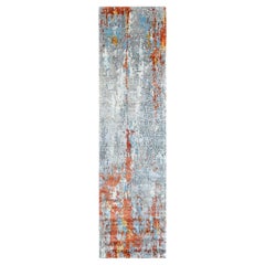 Tappeto Runner in lana e seta 2'6 "x9'9" arancione ruggine annodato a mano con disegno astratto a mosaico