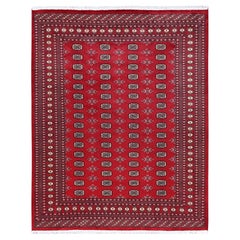 8'1"x10' Chili Red Princess Bokara with Tribal Medallions Hand Knotted Wool Rug
