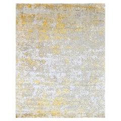 8'x9'9" Beige-Oro Hi-Low Pile Abstract Design Lana e Seta Annodato a Mano Rugs