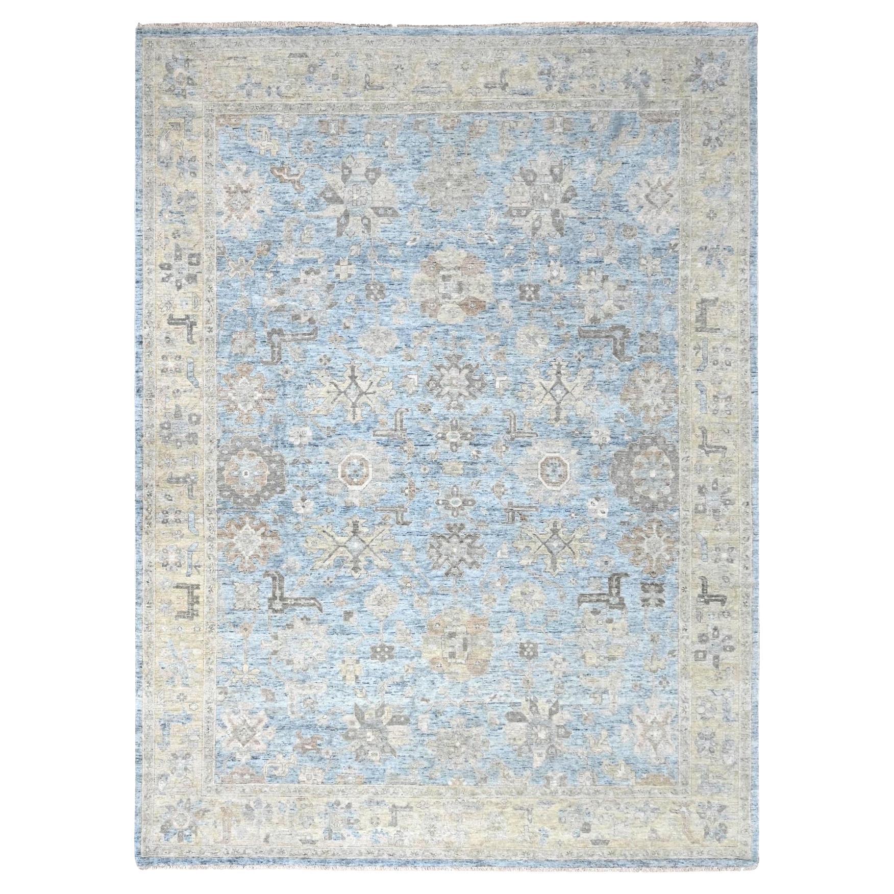 9'x12' Blauer antiker Perser mit Ziegler Mahal Design Handgeknüpfter Wollteppich im Angebot