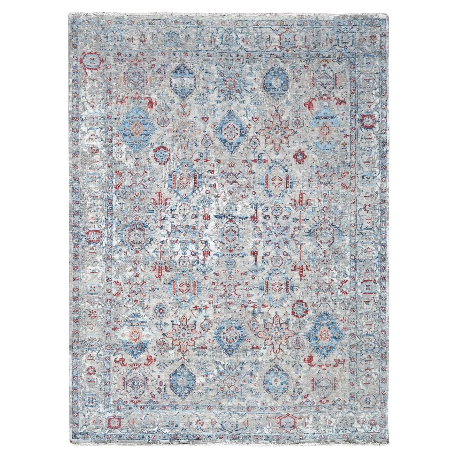 8'9 "x11'9" Blauer antiker Tabriz Design Distressed Handgeknüpfter Teppich aus reiner Wolle