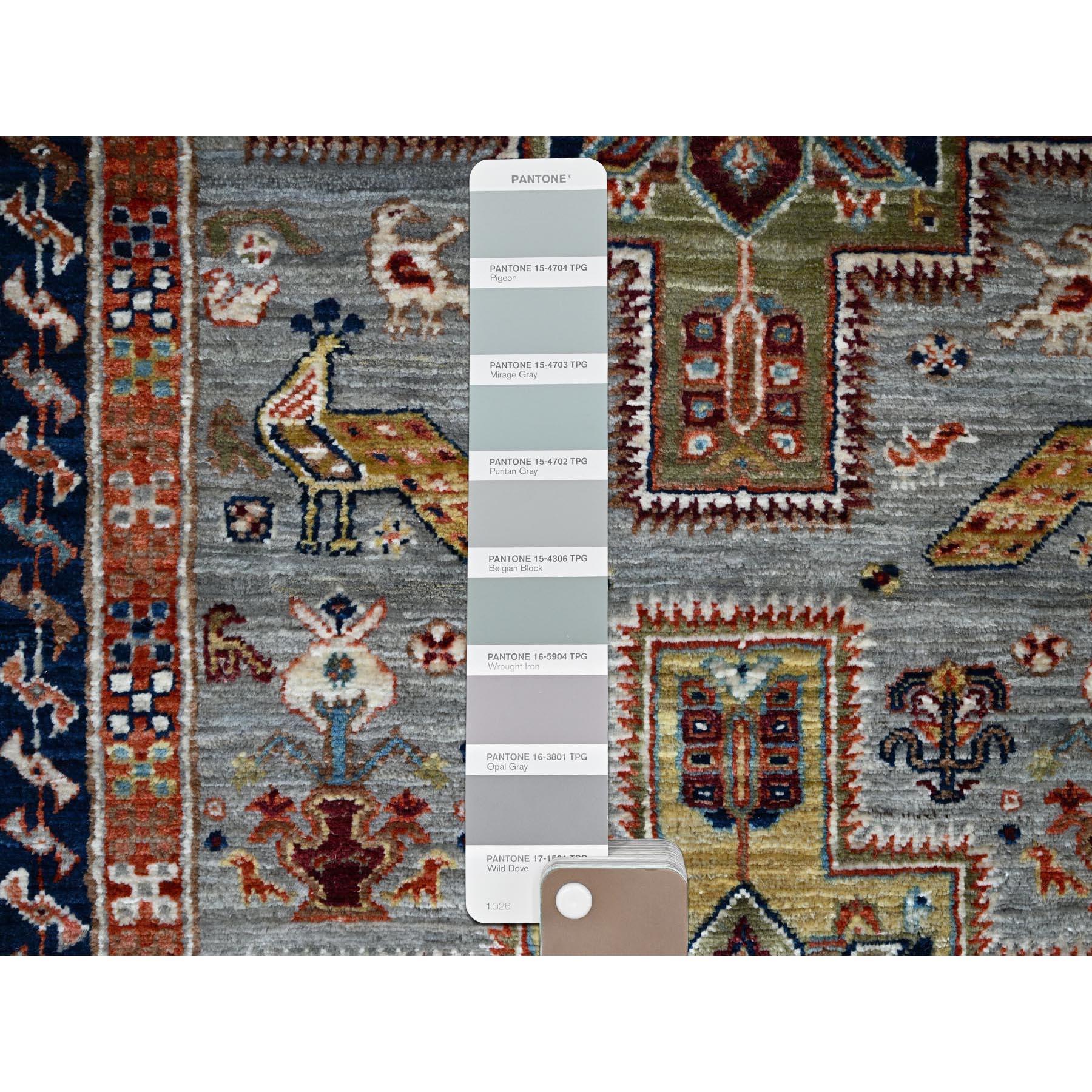 Afghano Tappeto Runner in lana annodata a mano di ispirazione armena grigio 2'8 