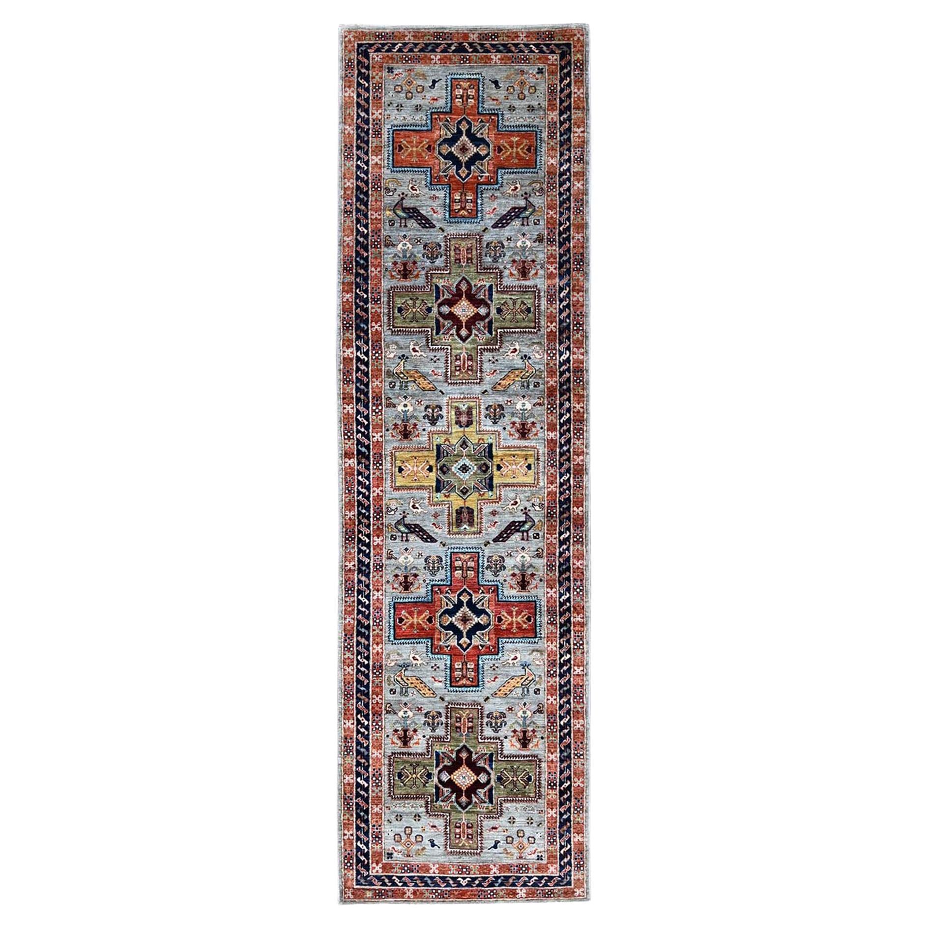 2'8 "x9'8" Grau Armenisch Inspiriert Kaukasisch Design Handgeknüpft Wolle Läufer Teppich