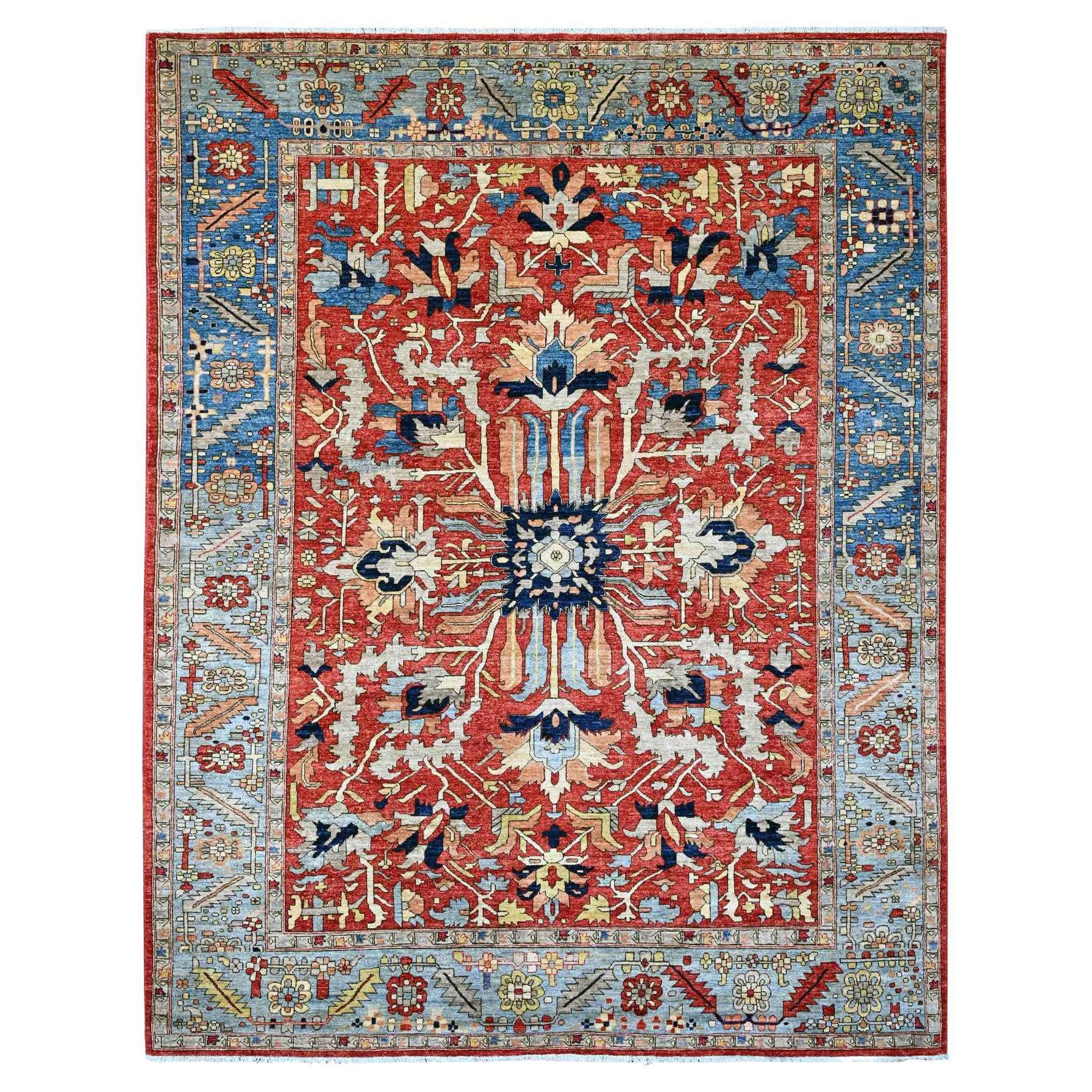 9'6 "x12' Crimson Red Hand Knotted Aryana Collection Heriz Design Reine Wolle Teppich