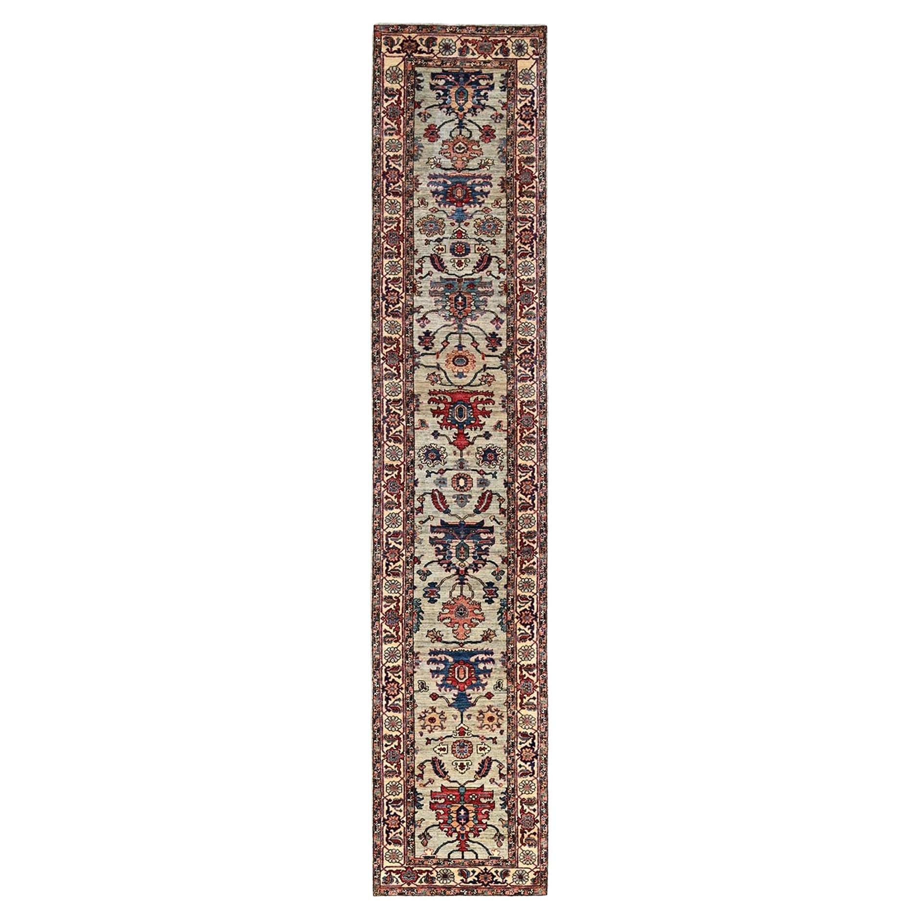 2'10 "x15' Grauer Nordwest-Persischer Heriz Design Handgeknüpfter Weicher Woll-Läufer Teppich im Angebot