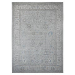 11'1"x15'2" Misty Gray White Wash Peshawar Floral Motifs Hand Knotted Wool Rug