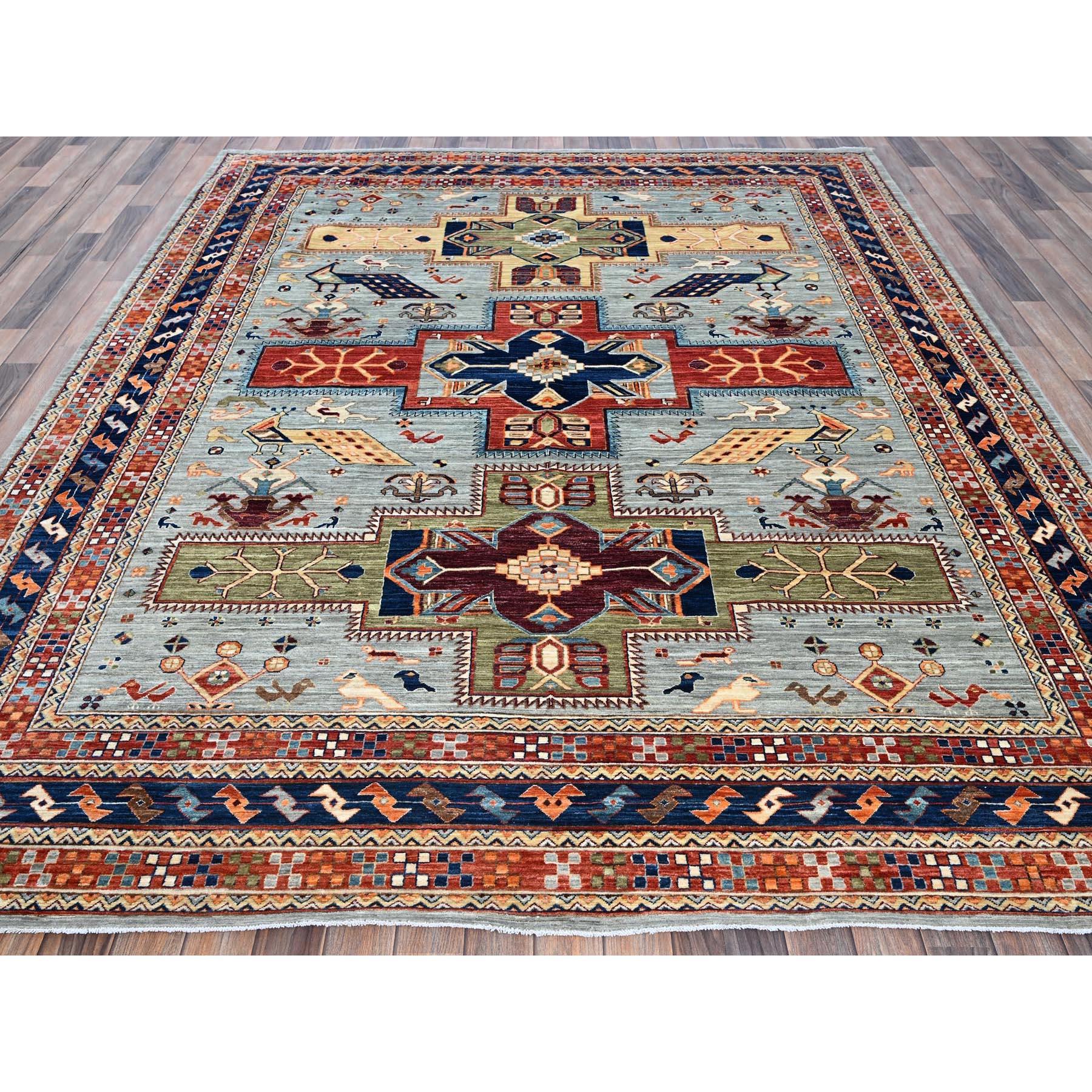 Kazako Tappeto orientale in lana annodata a mano di ispirazione armena di colore grigio 8'x9'8