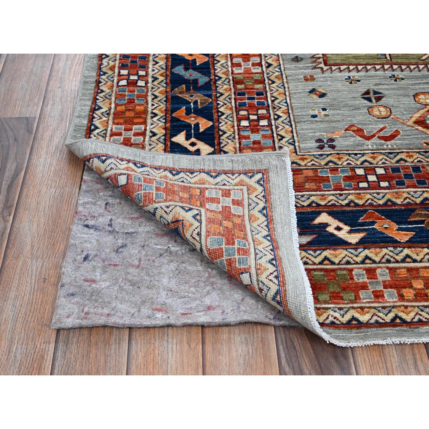 Annodato a mano Tappeto orientale in lana annodata a mano di ispirazione armena di colore grigio 8'x9'8