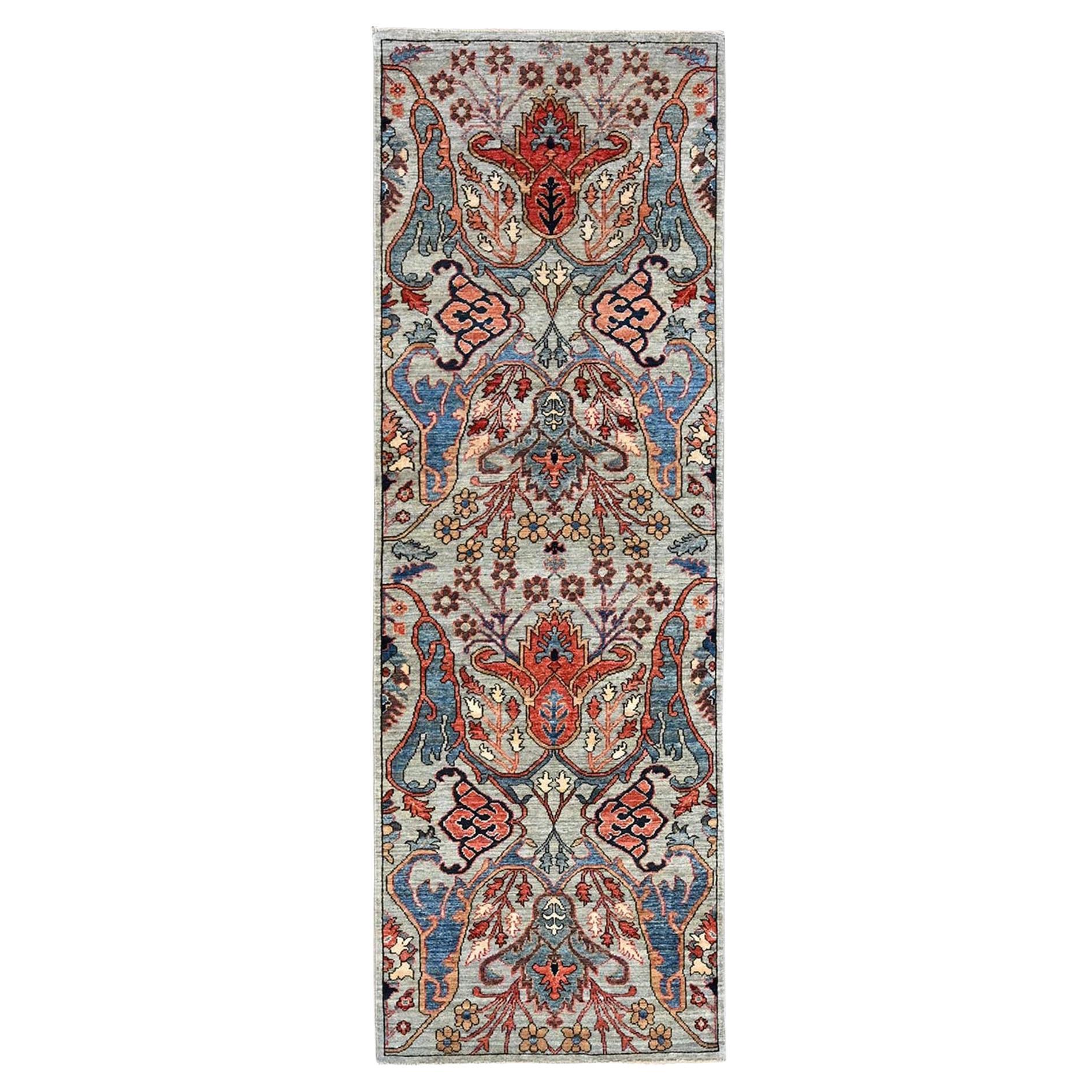 2'8 "x8'3" Grauer Bijar Garus Design Aryana Collection Handgeknüpfter Wollteppich Läufer