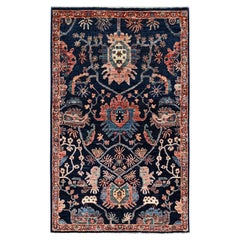 3'x4'10" Midnight Blue Aryana Grade Heriz All Over Design Hand Knotted Wool Rug