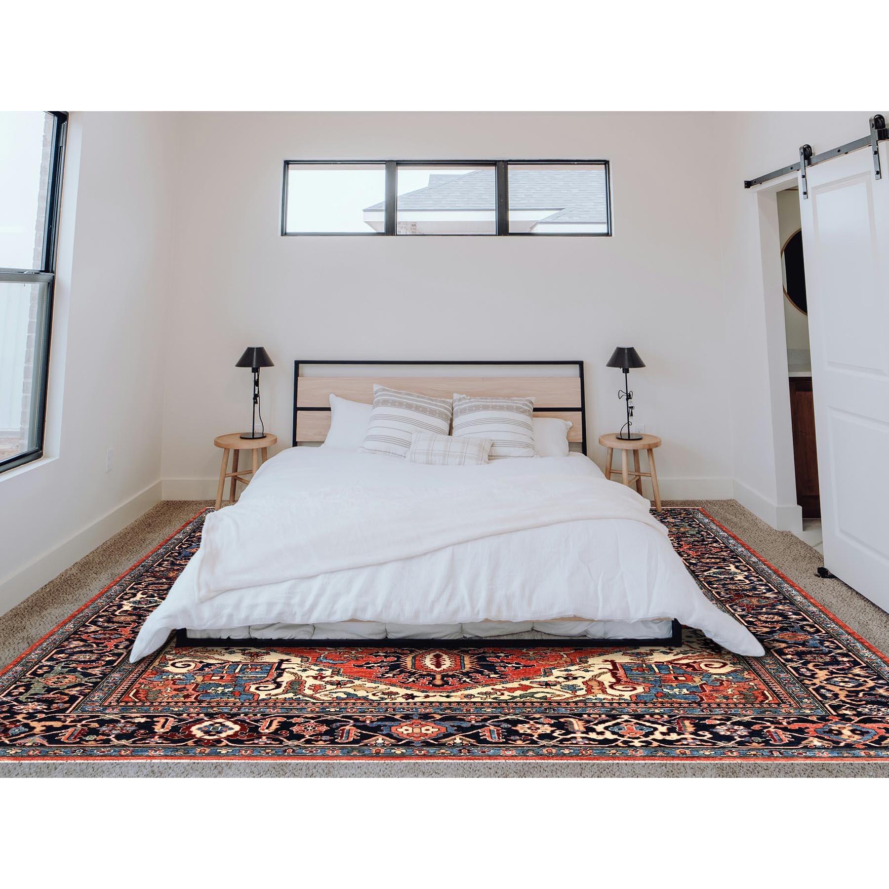 Imperial Red, Serapi Heriz with Large Medallion Design, Aryana Collection, Vegetable Dyes, Hand Knotted, Soft Pile, High Mountain Wool, Densely Woven, Oriental Rug
Primary materials: Wool
Latex: No Pile 
height: 0.25 Inches
Style: