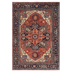 9'10"x14'3" Red Serapi Heriz with Large Medallion Design Hand Knotted All Wool R