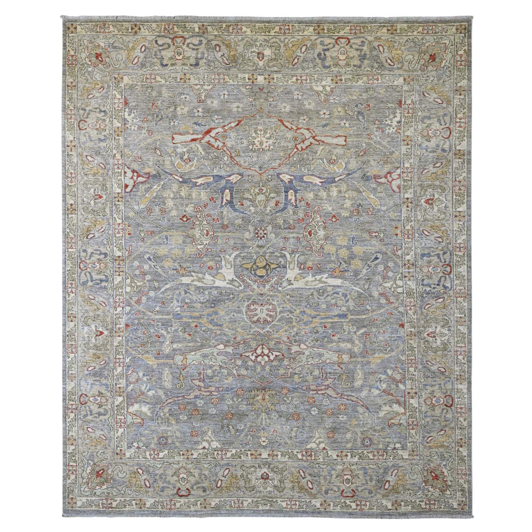 8'x9'7" Jet Gray Peshawar Bijar Garus Design Mountain Wool Hand Knotted Rug