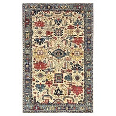5'3"x8'6" Ivory Northwest Persian with Serrated Gul Motif Hand Knotted Wool Rug