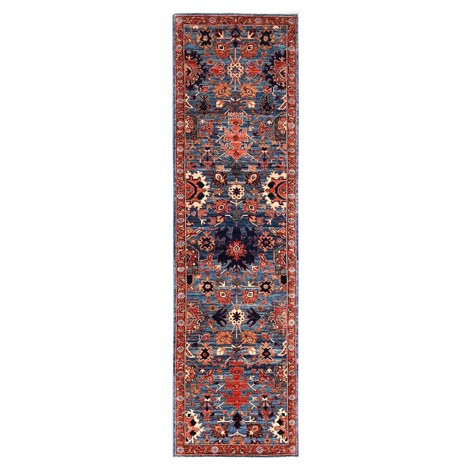 2'8 "x10' Horizon Blue Heriz All Over Design Handgeknüpft Weiche Wolle Läufer Teppich
