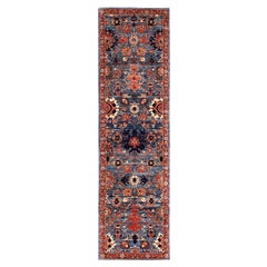 2'8"x10' Horizon Blue Heriz All Over Design Hand Knotted Soft Wool Runner Rug
