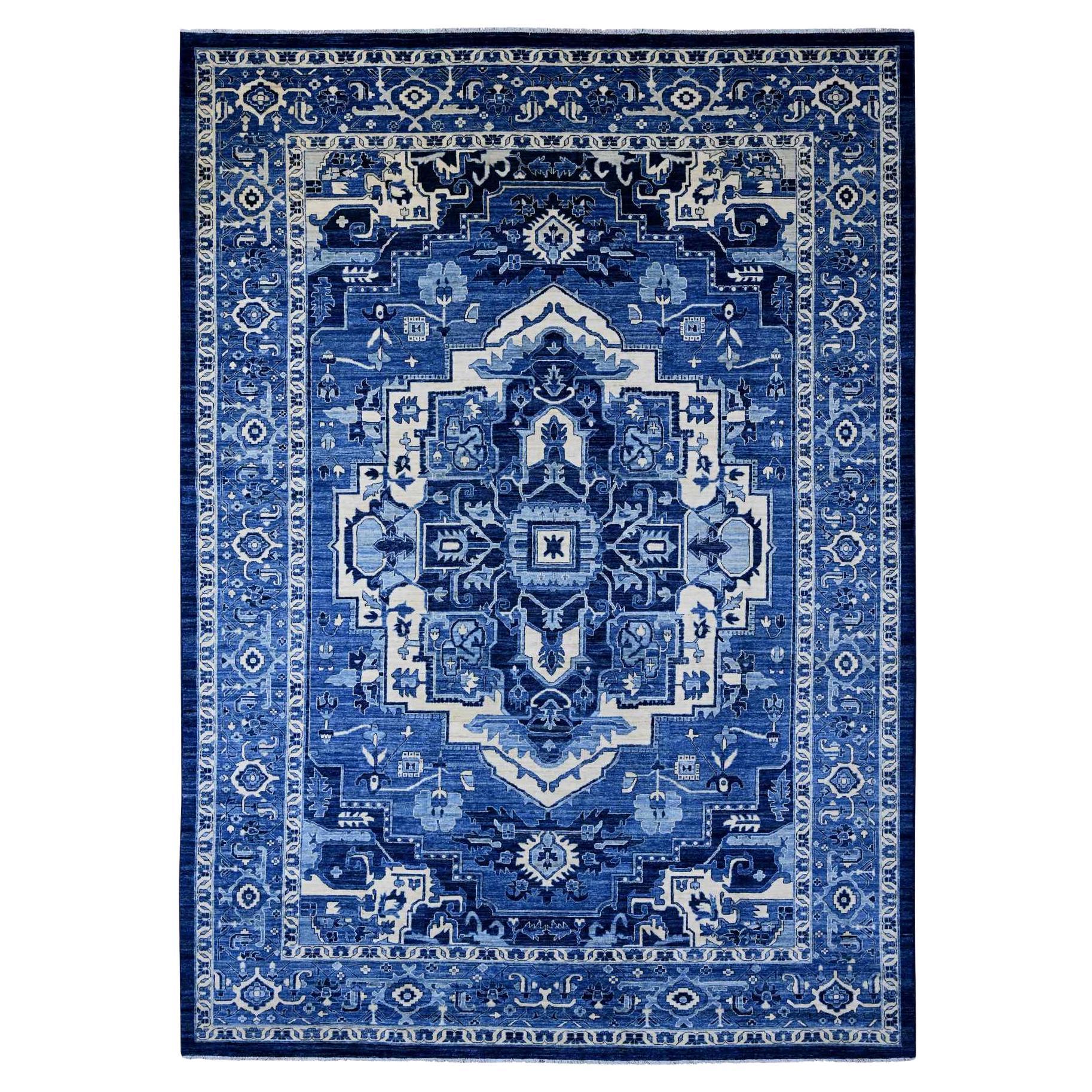 10'1 "x13'10" Bleu denim Tapis en laine noué à la main Peshawar avec Serapi Heriz Revival