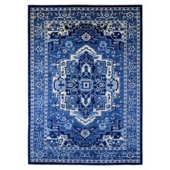 10'1 "x13'10" Bleu denim Tapis en laine noué à la main Peshawar avec Serapi Heriz Revival